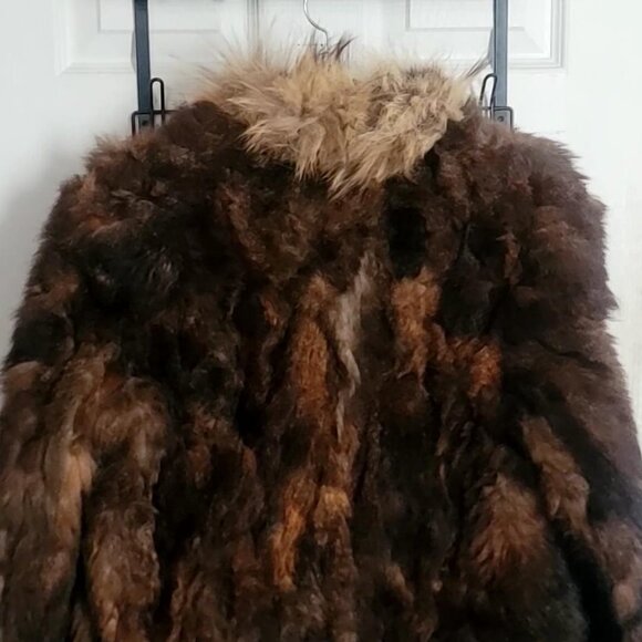 Vintage Real Fox / Coyote Fur Coat Jacket Brown Medium Women Mobwife Glam Disco - Picture 6 of 14